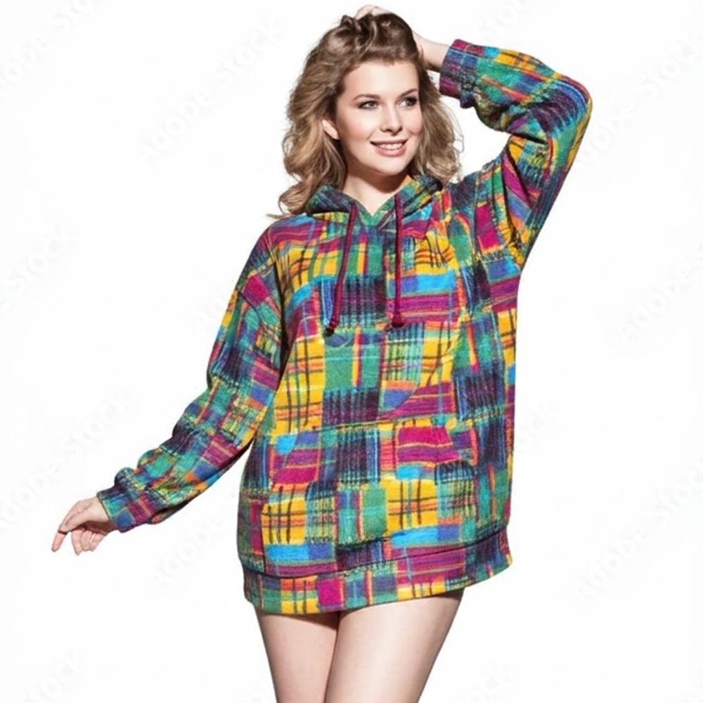 1980-1990 Colorful Plaid Hooded Jacket